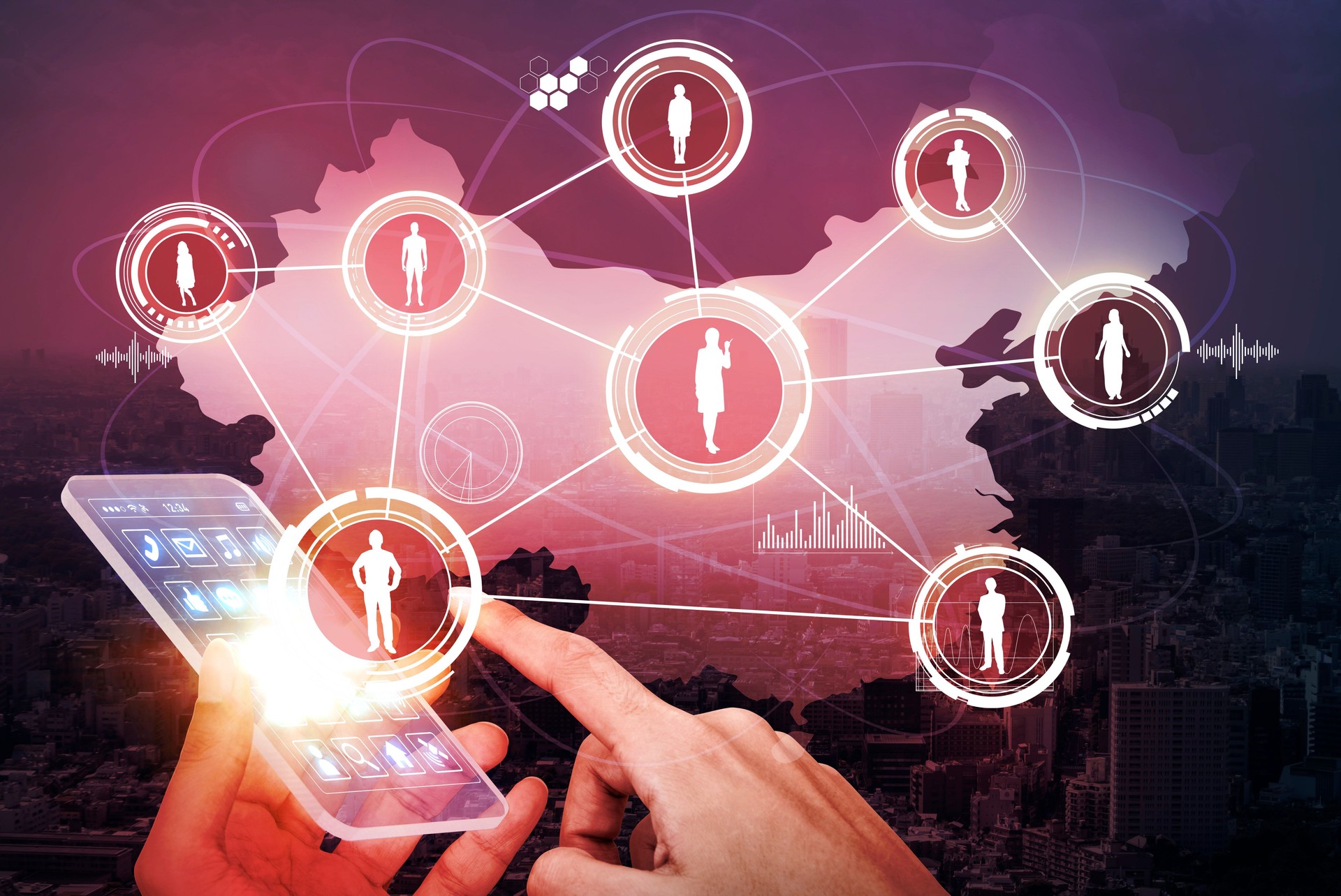 social network of china and transparent smart phone, abstract image visual