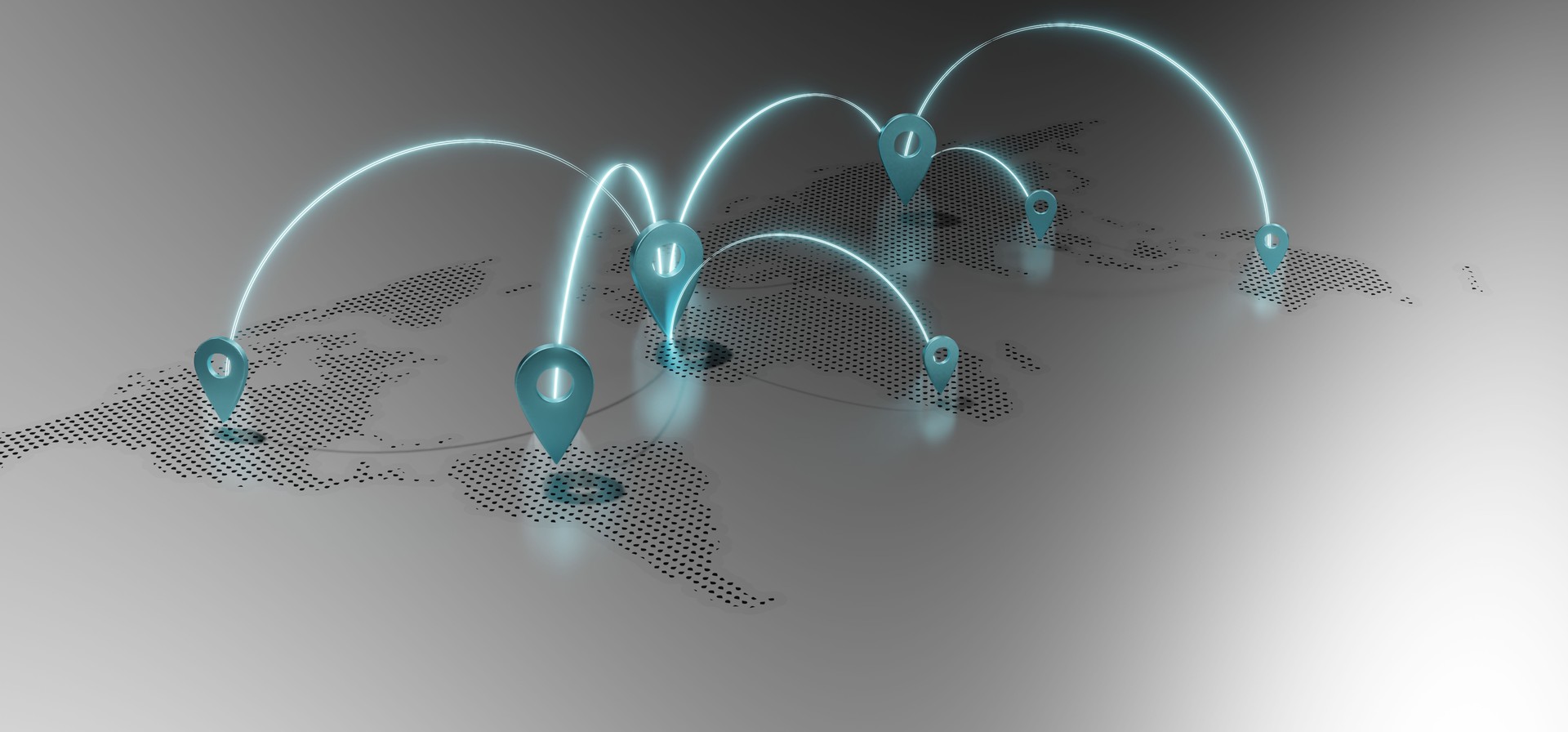 World map and coordinate pins GPS navigation system communication links 3D illustration